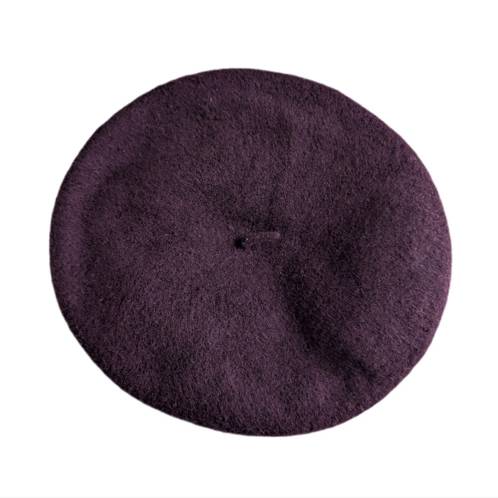 Vintage 70s Dark Academia French Plum Purple 100% Pure Wool Beret
